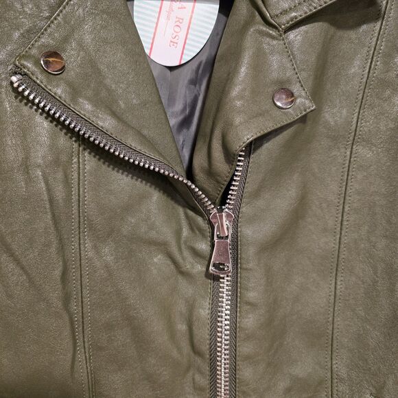 Promesa FAUX LEATHER Moto JACKET Medium Womens Green Biker Grunge Lightweight - Picture 4 of 11